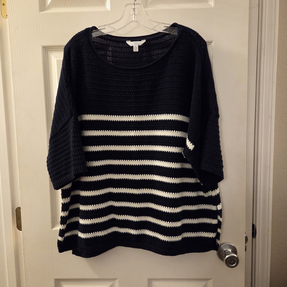 Time and Tru sz‎ M striped sweater dolman slv boatneck oversize casual coastal